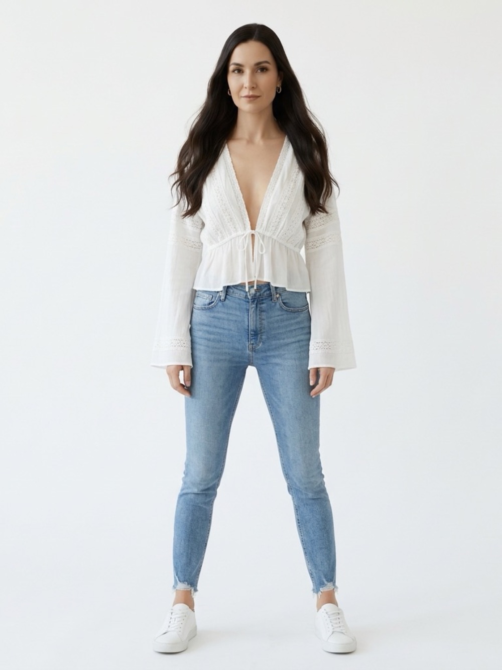 AllSaints White Peasant Tie-Front Blouse